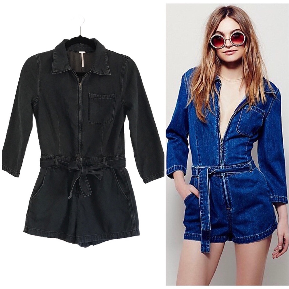 Free People Green River Denim Romper